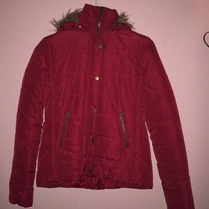 RED WINTER JACKET W/ ZIPPERING HOODIE